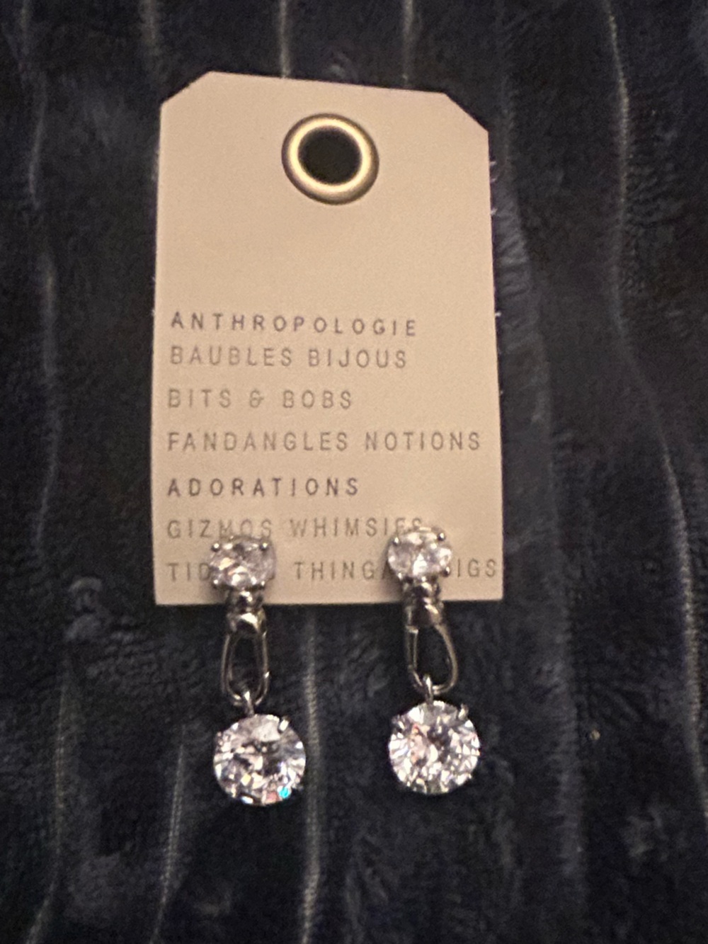 Anthropologie Baubles & Bijous Crystal Clasp Drop Earrings NWT Silver Tone